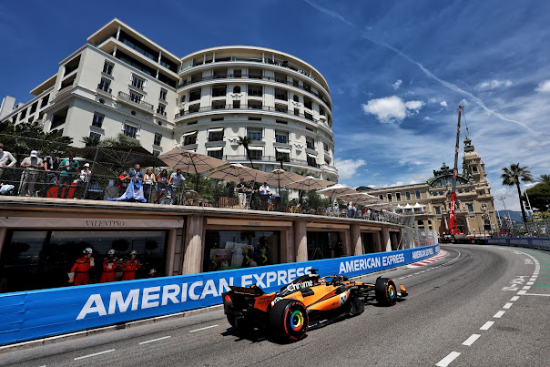 McLaren F1 car racing past the Hôtel de Paris in Monte Carlo