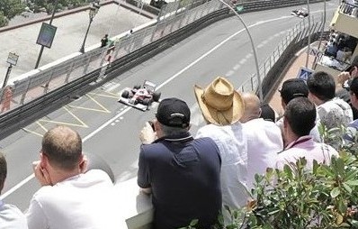 Monaco Grand Prix race cars on the track from Midi Terrace