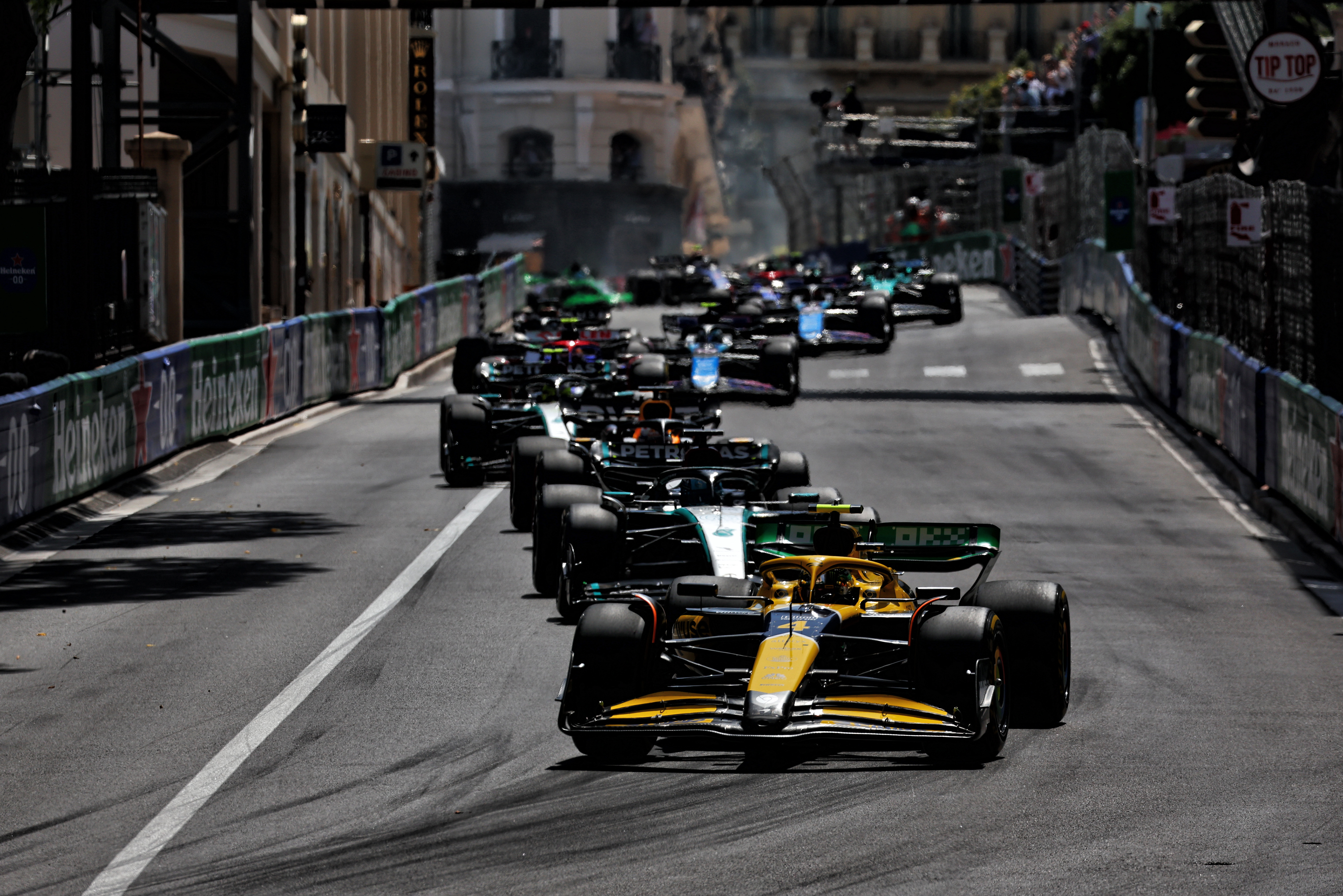 F1 car on the technical Mirabeau section of the Monaco track