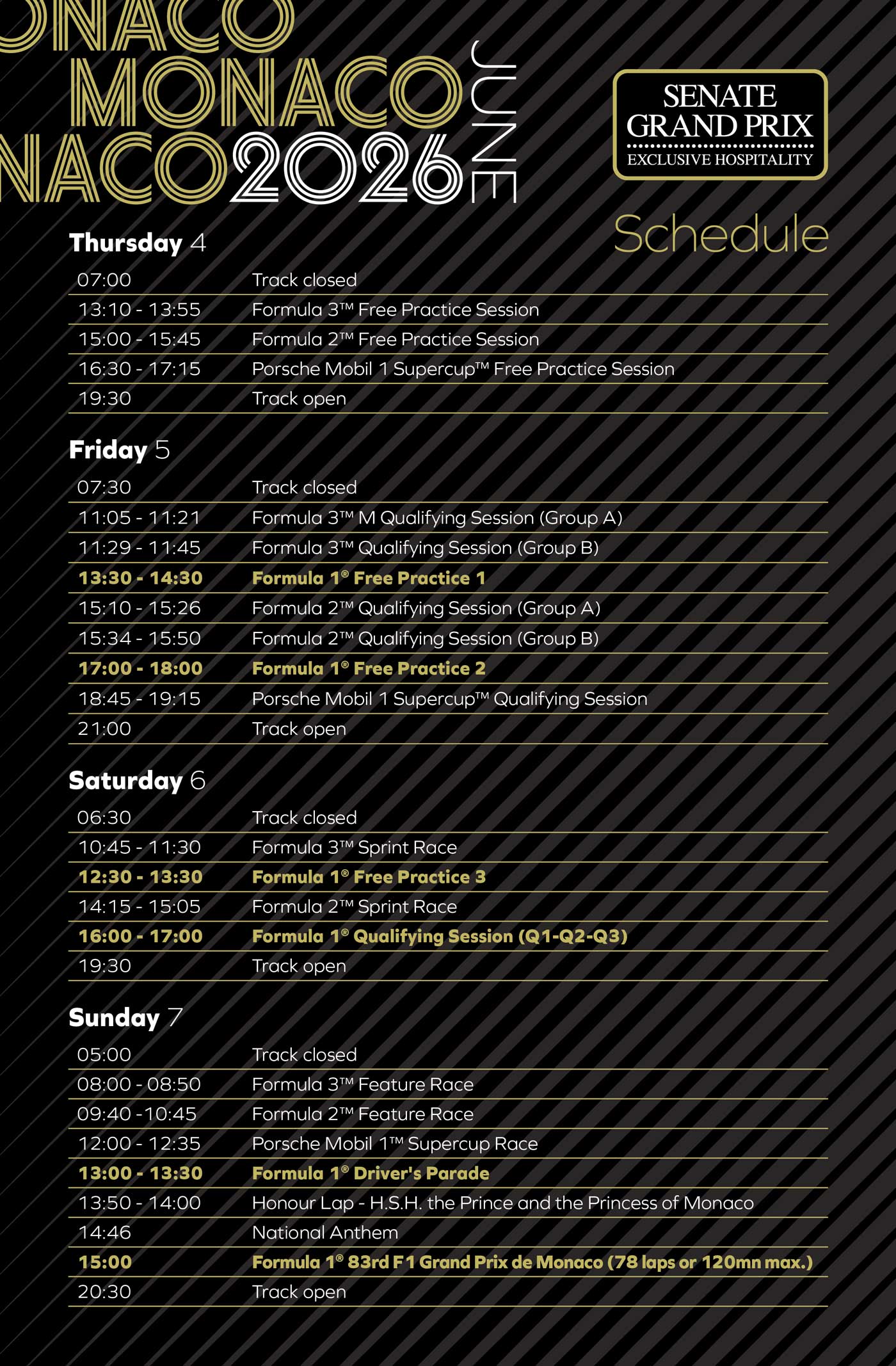 Monaco F1 Race Schedule 2026