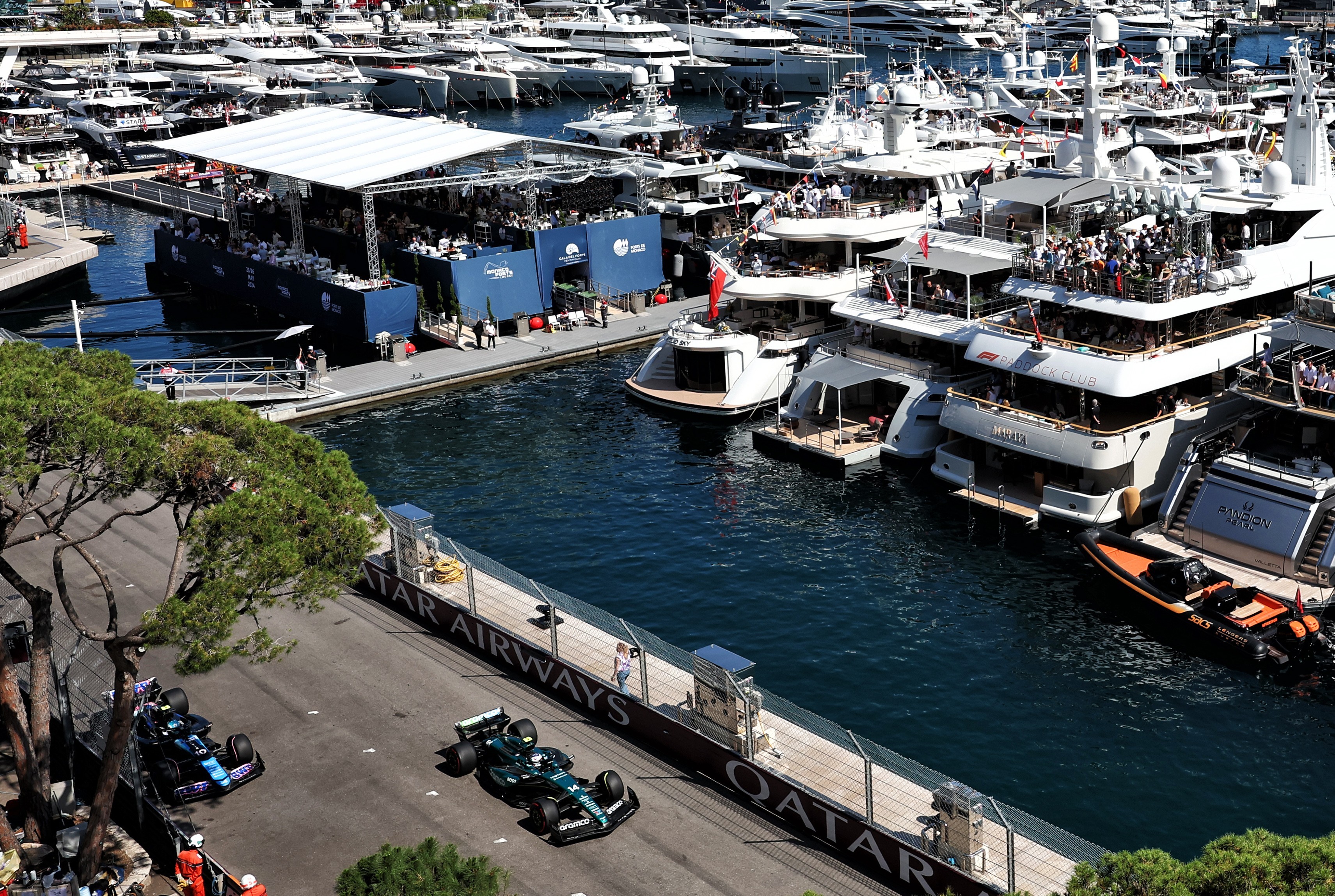 F1 cars at the tunnel exit seen from Monaco Ports Lounge